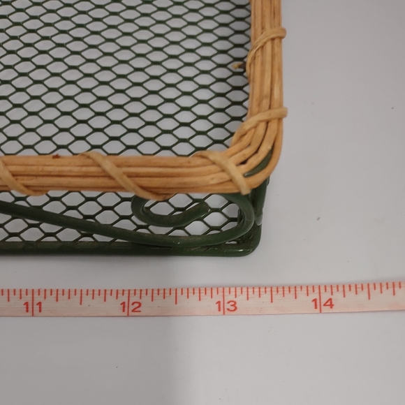 Decor Green Wire & Woven Wicker Rectangle Basket Tray 13"L X 11"W X 1 1/2"H - Picture 3 of 4